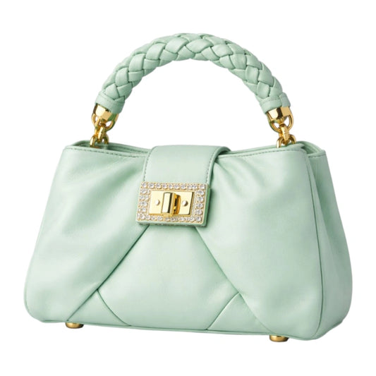 Velzir Elegant Mint Green Braided Handle Women Handbag